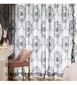 Black tulle curtains with European floral patterns