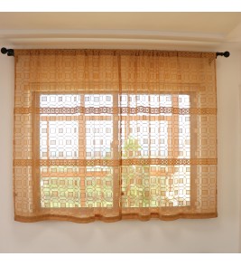 Light orange geometric line pattern tulle curtains