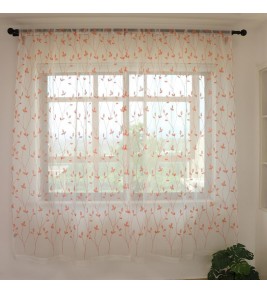 Pink tulle curtain with branches and leaves
