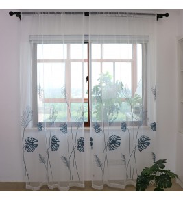 Tropical rainforest plant leaf pattern tulle curtains