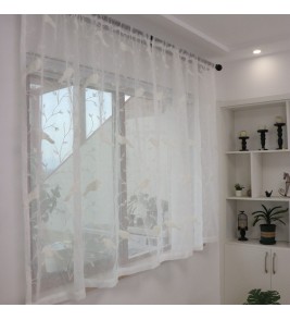 White bird-shaped embroidered tulle curtains