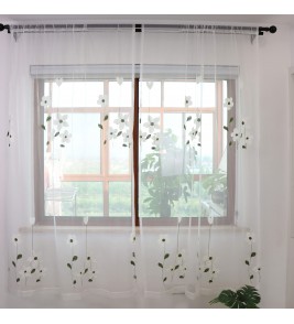 White magnolia pattern tulle curtains