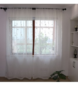 White vine floral embroidered tulle curtains